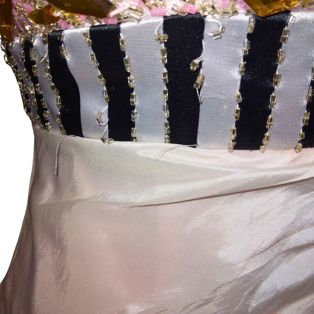 CAMILLE LA VIE STRAPLESS CRYSTAL PINK & BLACK STRIPED PARTY/WEDDING GOWN DRESS - Picture 7 of 7